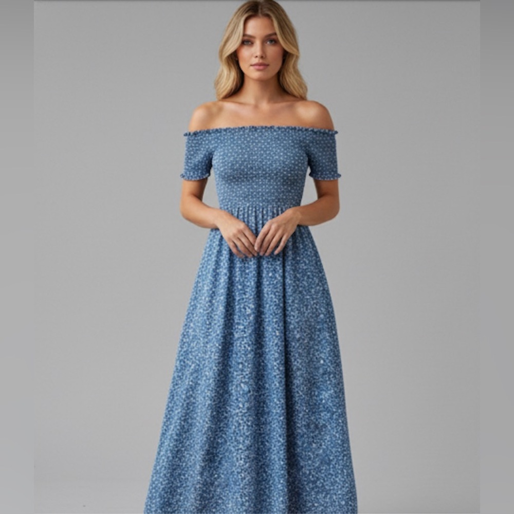 Off The Shoulder  Floral Print Ruffle Hem Dress